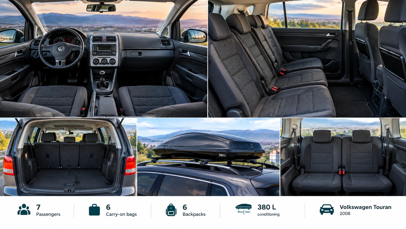VW Touran minivan interior for Taxi Skopje Black Car